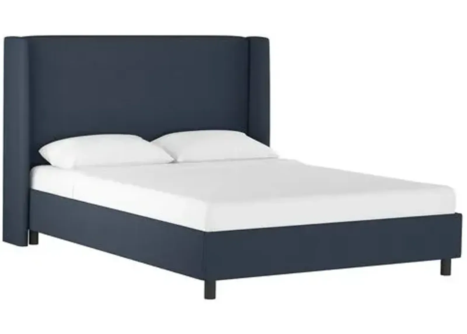 Kelly Wingback Linen Platform Bed - Blue, No Box Spring Required, Comfortable & Durable