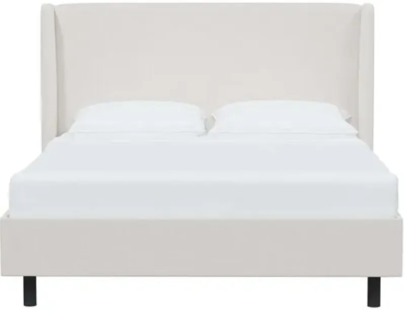 Kelly Velvet Wingback Platform Bed - White, No Box Spring Required, Upholstered, Comfortable & Durable