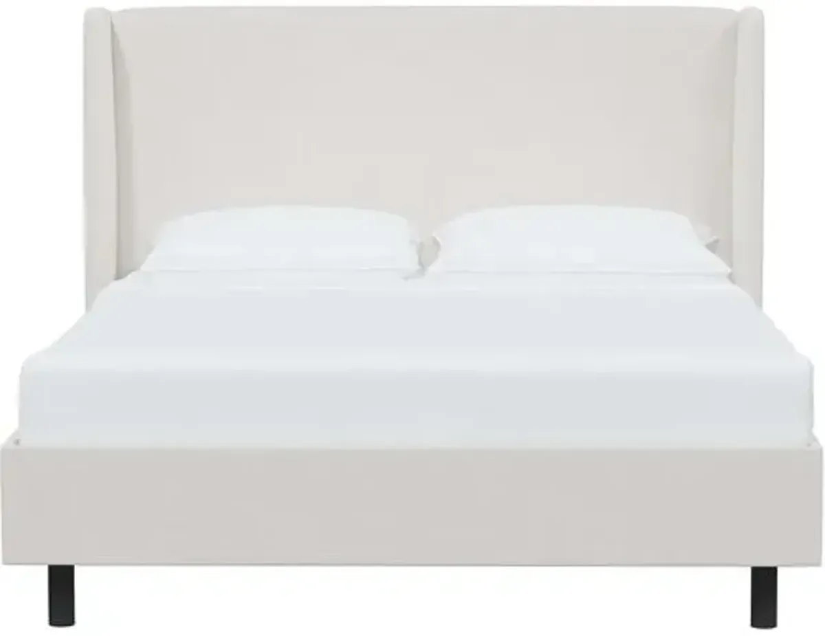 Kelly Velvet Wingback Platform Bed - White, No Box Spring Required, Upholstered, Comfortable & Durable