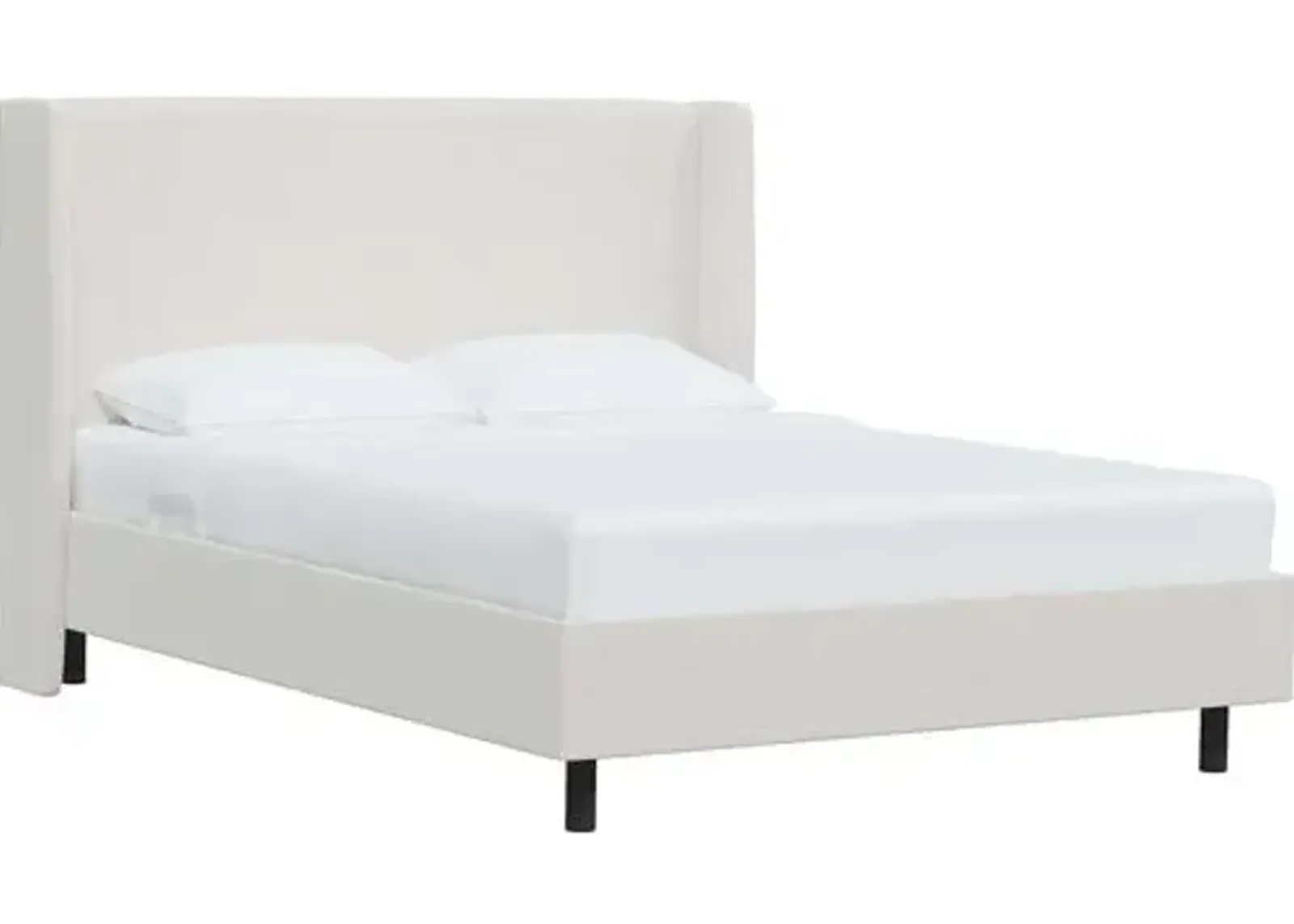 Kelly Velvet Wingback Platform Bed - White, No Box Spring Required, Upholstered, Comfortable & Durable