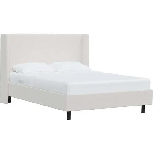 Kelly Velvet Wingback Platform Bed - White, No Box Spring Required, Upholstered, Comfortable & Durable