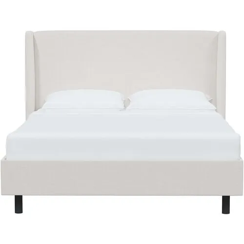 Kelly Velvet Wingback Platform Bed - White, No Box Spring Required, Upholstered, Comfortable & Durable