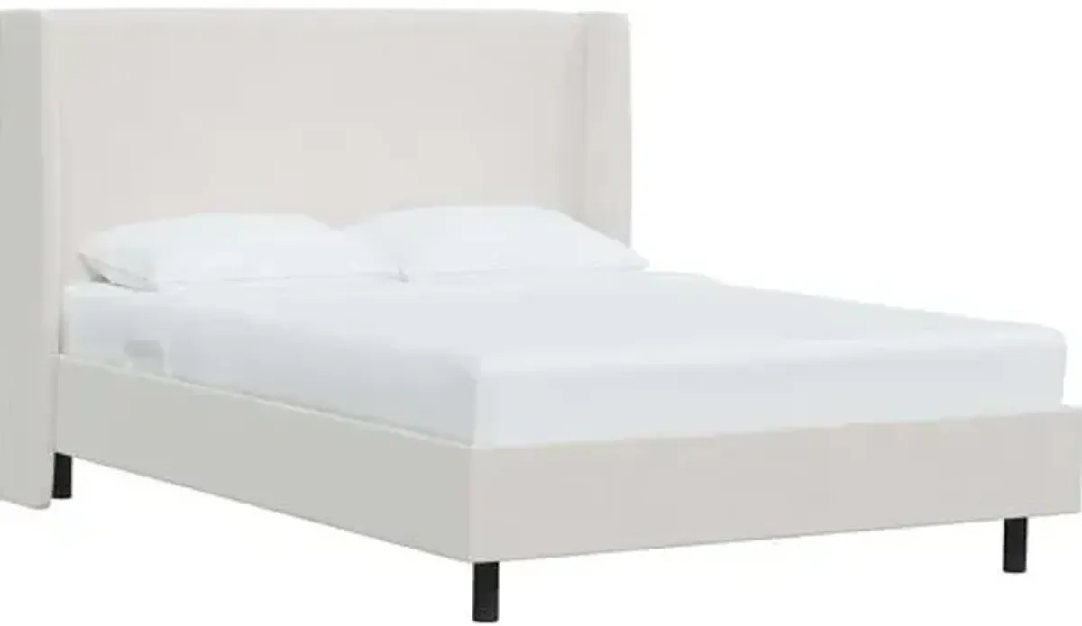 Kelly Velvet Wingback Platform Bed - White, No Box Spring Required, Upholstered, Comfortable & Durable