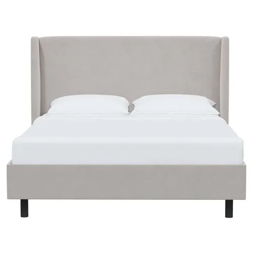 Kelly Velvet Wingback Platform Bed - Gray, No Box Spring Required, Upholstered, Comfortable & Durable