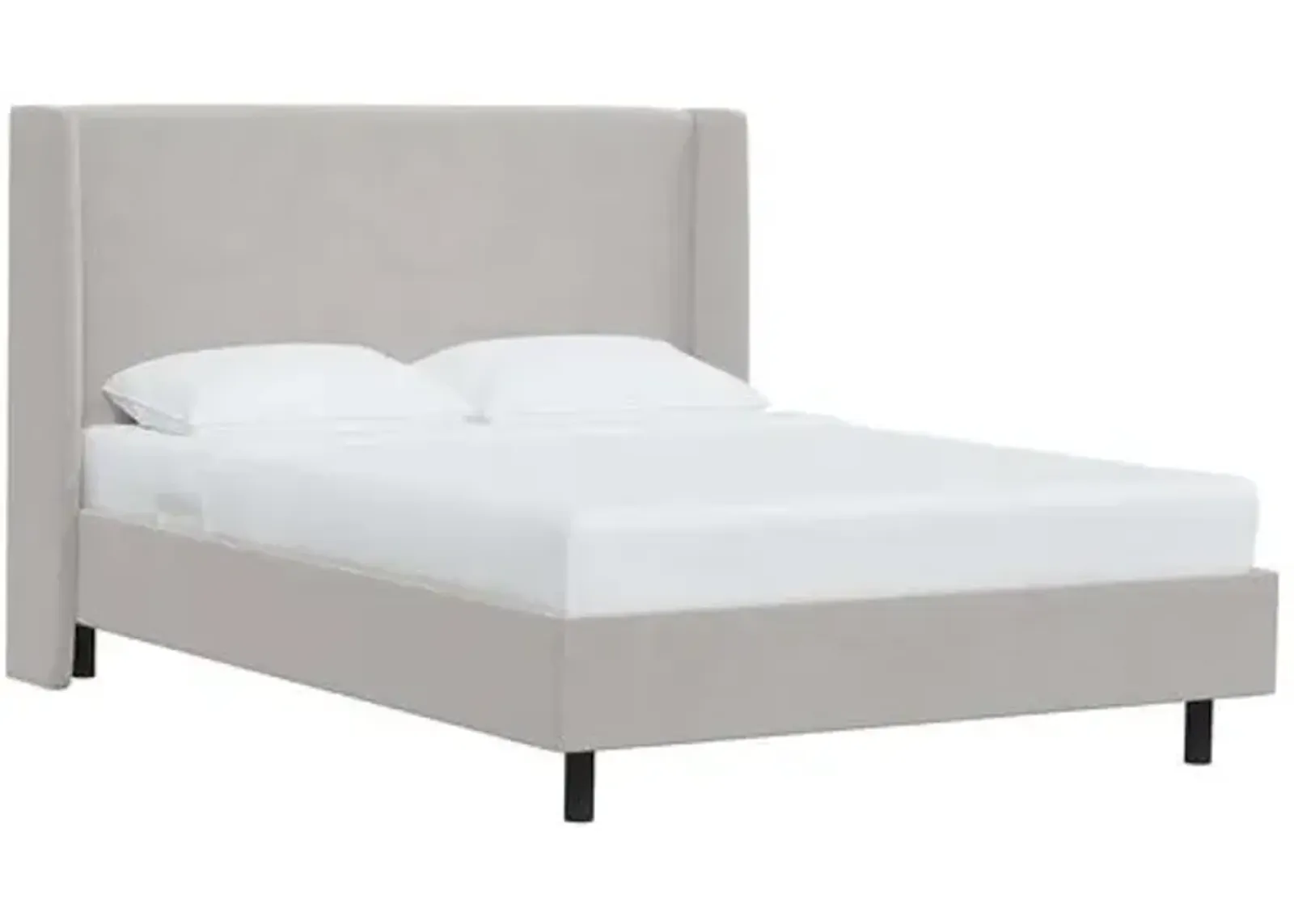 Kelly Velvet Wingback Platform Bed - Gray, No Box Spring Required, Upholstered, Comfortable & Durable