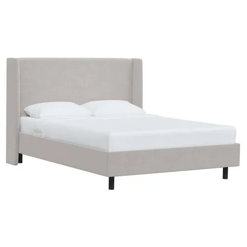 Kelly Velvet Wingback Platform Bed - Gray, No Box Spring Required, Upholstered, Comfortable & Durable