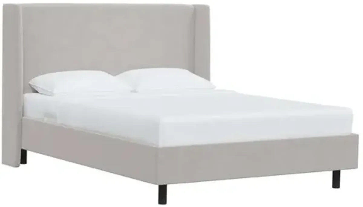 Kelly Velvet Wingback Platform Bed - Gray, No Box Spring Required, Upholstered, Comfortable & Durable