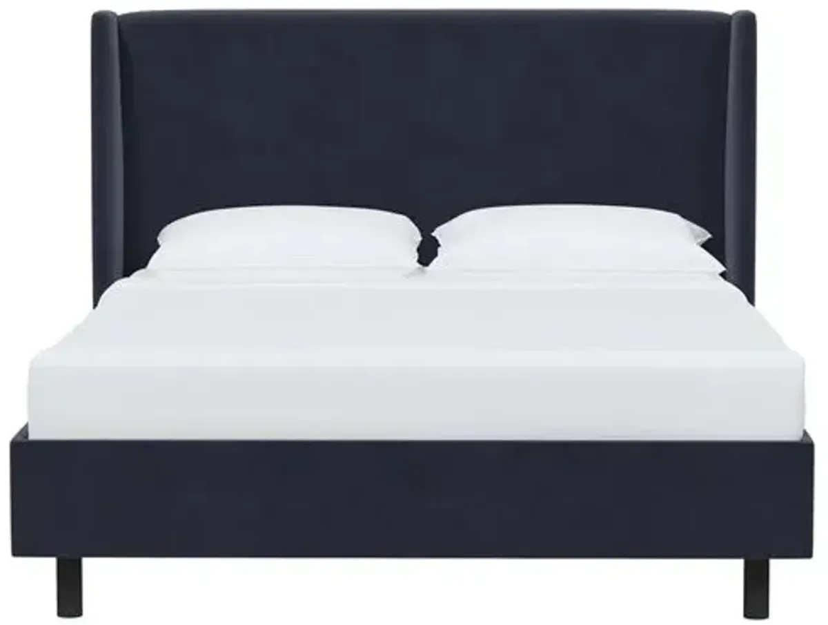 Kelly Velvet Wingback Platform Bed - Blue, No Box Spring Required, Upholstered, Comfortable & Durable