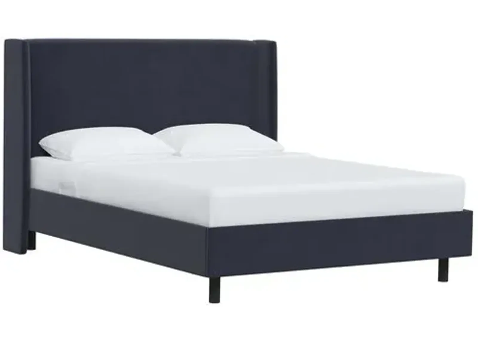 Kelly Velvet Wingback Platform Bed - Blue, No Box Spring Required, Upholstered, Comfortable & Durable