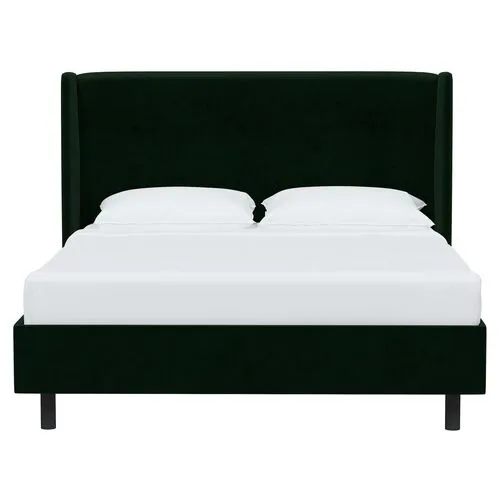 Kelly Velvet Wingback Platform Bed - Green, No Box Spring Required, Upholstered, Comfortable & Durable