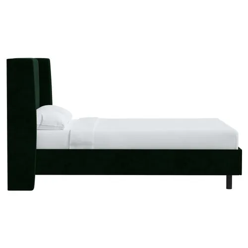 Kelly Velvet Wingback Platform Bed - Green, No Box Spring Required, Upholstered, Comfortable & Durable