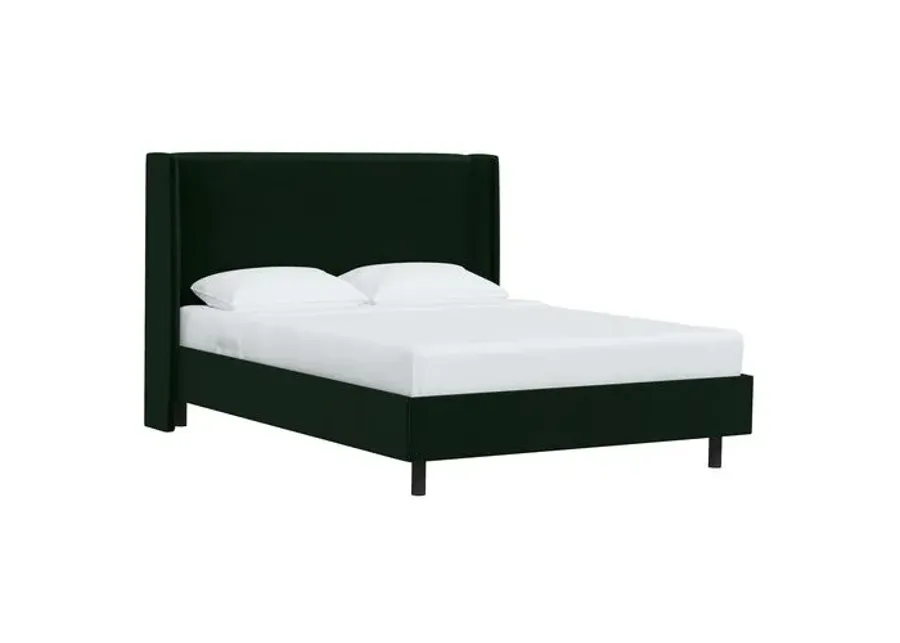 Kelly Velvet Wingback Platform Bed - Green, No Box Spring Required, Upholstered, Comfortable & Durable