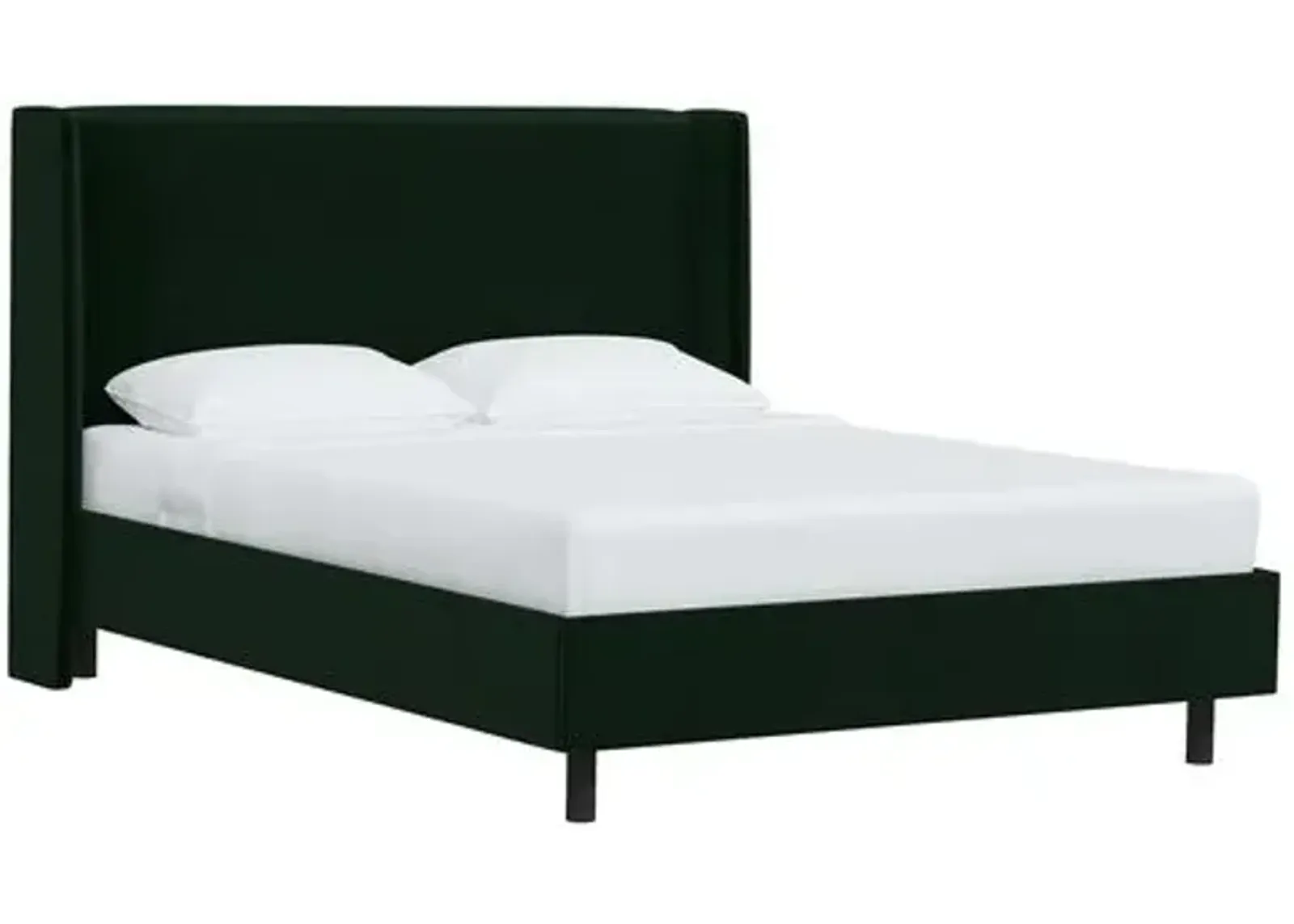 Kelly Velvet Wingback Platform Bed - Green, No Box Spring Required, Upholstered, Comfortable & Durable