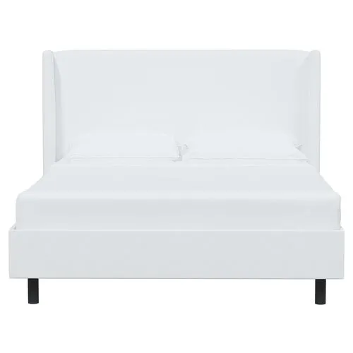 Kelly Wingback Linen Platform Bed - White, No Box Spring Required, Comfortable & Durable