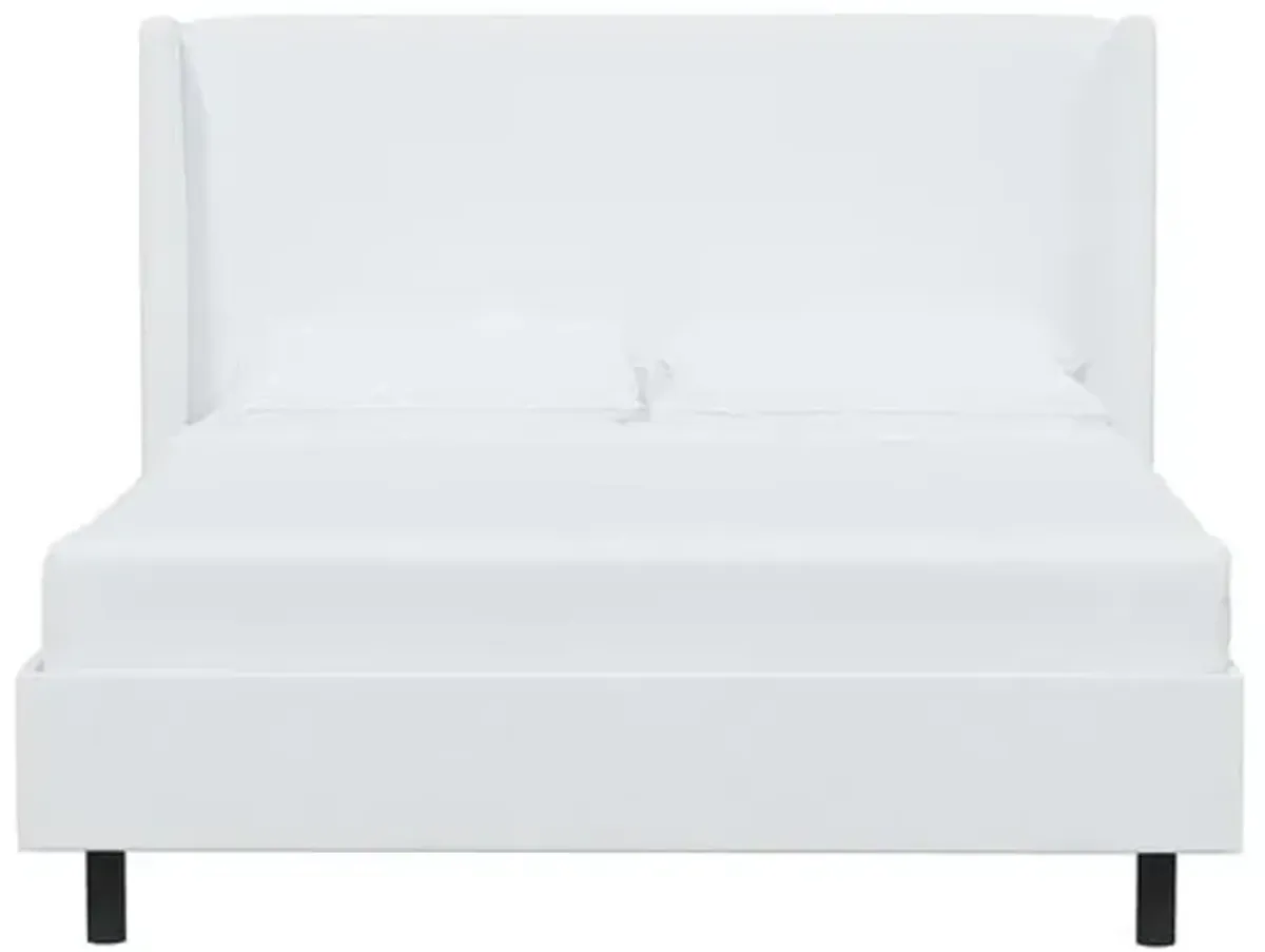 Kelly Wingback Linen Platform Bed - White, No Box Spring Required, Comfortable & Durable