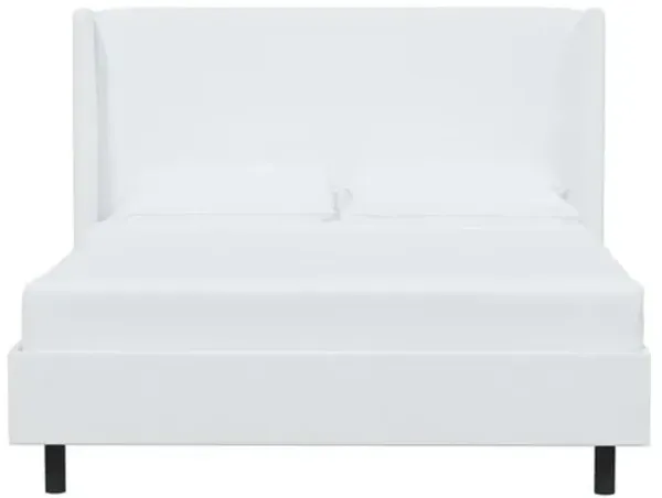 Kelly Wingback Linen Platform Bed - White, No Box Spring Required, Comfortable & Durable