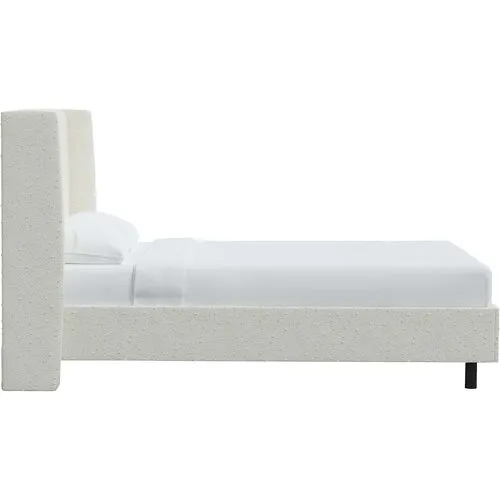 Kelly Boucle Wingback Platform Bed - Boucle - White, No Box Spring Required, Upholstered, Comfortable & Durable