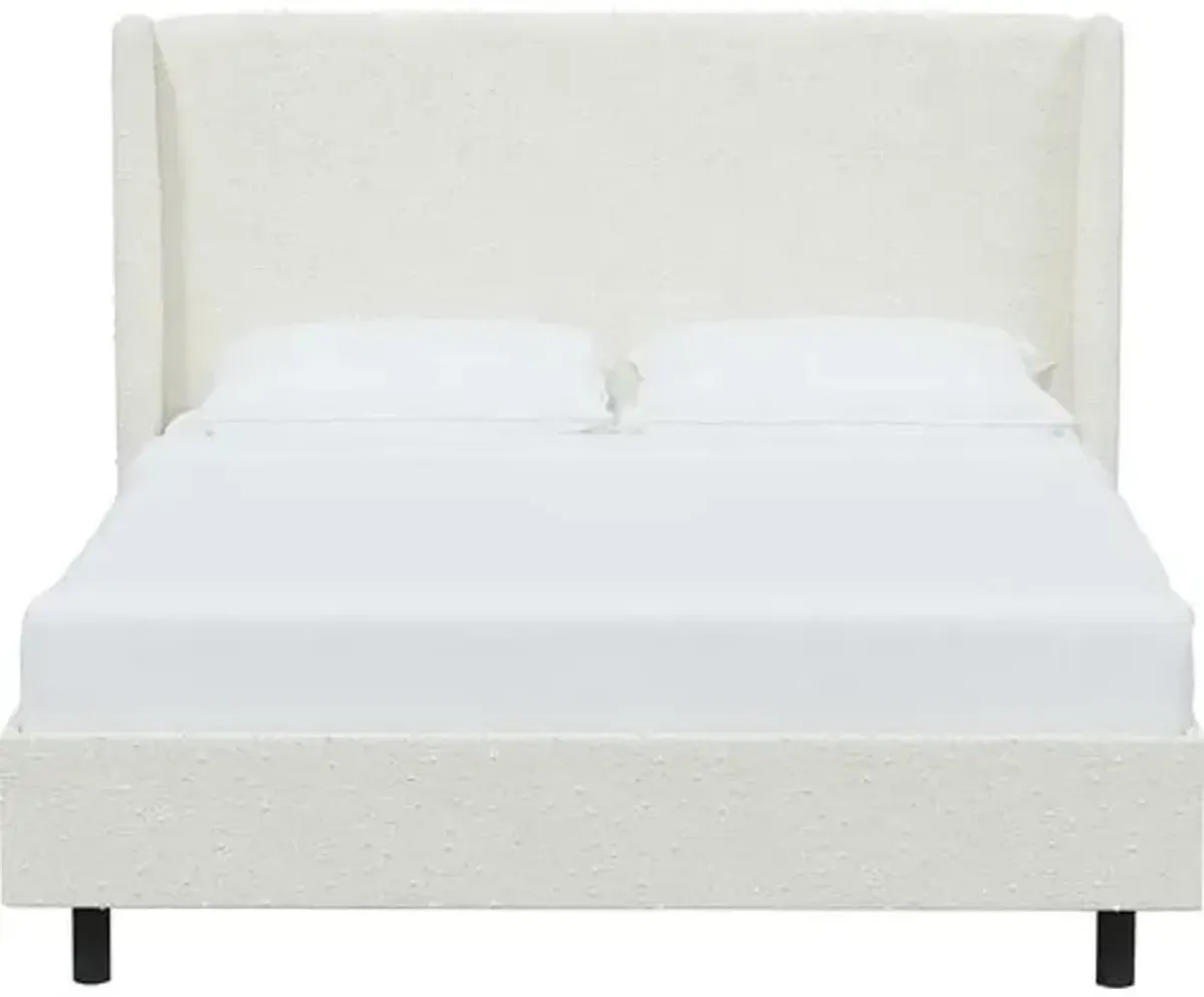 Kelly Boucle Wingback Platform Bed - Boucle - White, No Box Spring Required, Upholstered, Comfortable & Durable