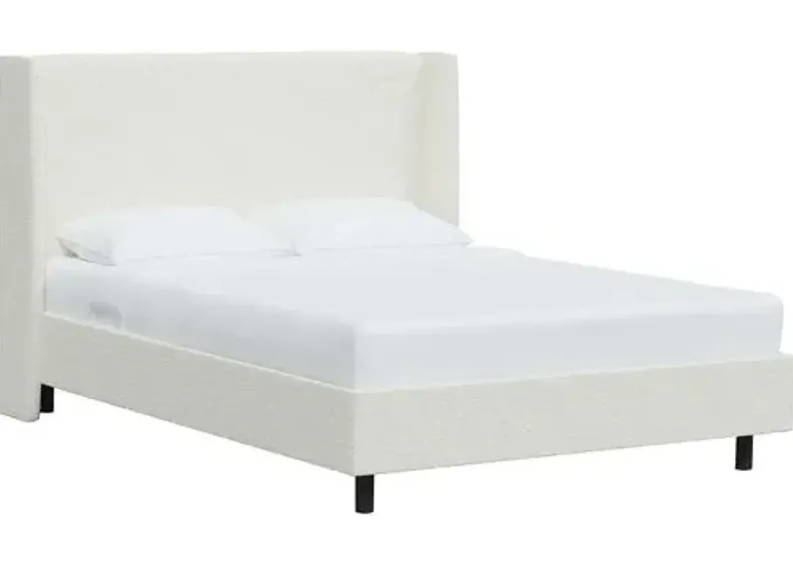 Kelly Boucle Wingback Platform Bed - Boucle - White, No Box Spring Required, Upholstered, Comfortable & Durable