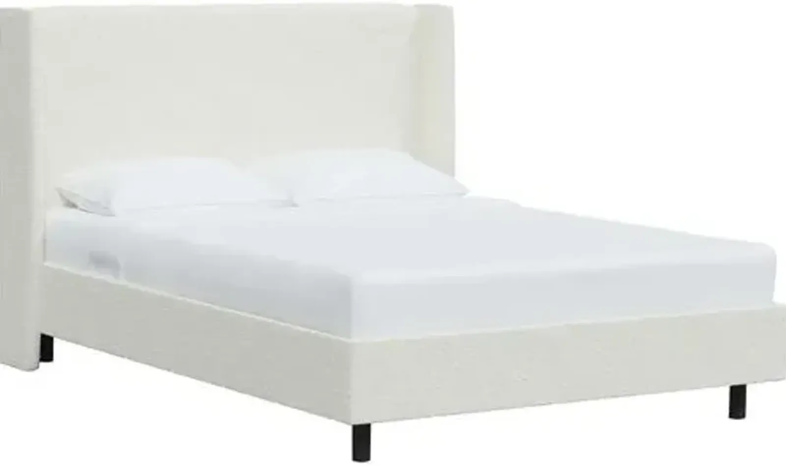 Kelly Boucle Wingback Platform Bed - Boucle - White, No Box Spring Required, Upholstered, Comfortable & Durable