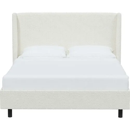 Kelly Boucle Wingback Platform Bed - Boucle - White, No Box Spring Required, Upholstered, Comfortable & Durable