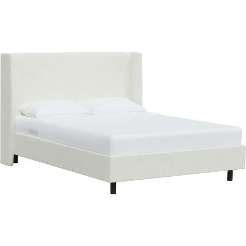 Kelly Boucle Wingback Platform Bed - Boucle - White, No Box Spring Required, Upholstered, Comfortable & Durable
