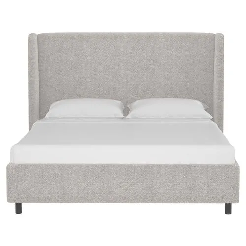 Kelly Boucle Wingback Platform Bed - Boucle - Gray, No Box Spring Required, Upholstered, Comfortable & Durable