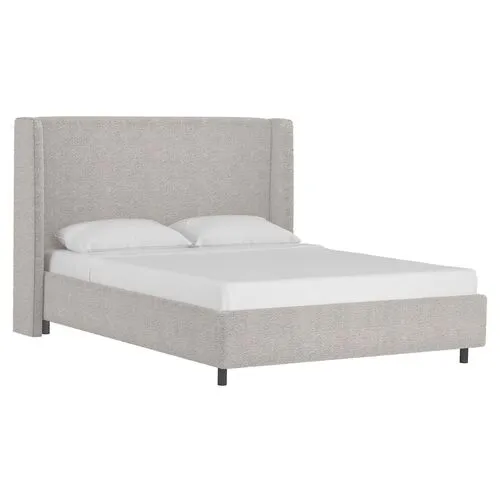 Kelly Boucle Wingback Platform Bed - Boucle - Gray, No Box Spring Required, Upholstered, Comfortable & Durable