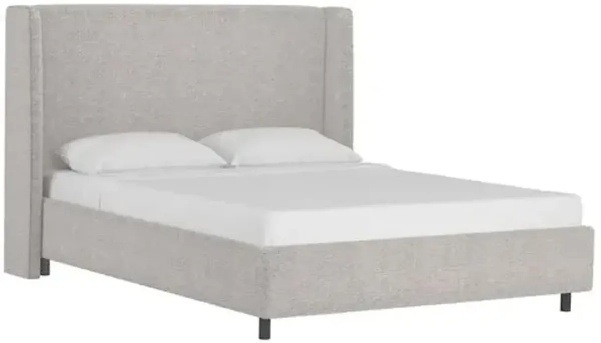 Kelly Boucle Wingback Platform Bed - Boucle - Gray, No Box Spring Required, Upholstered, Comfortable & Durable