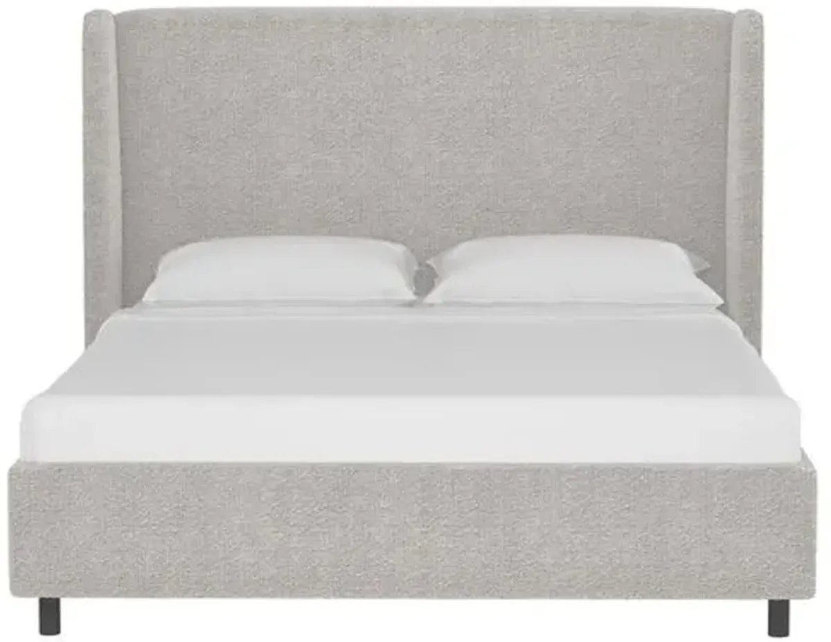 Kelly Boucle Wingback Platform Bed - Boucle - Gray, No Box Spring Required, Upholstered, Comfortable & Durable