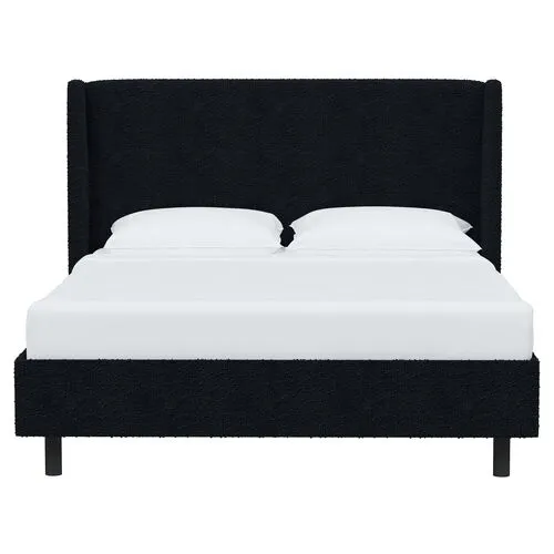 Kelly Boucle Wingback Platform Bed - Boucle - Blue, No Box Spring Required, Upholstered, Comfortable & Durable