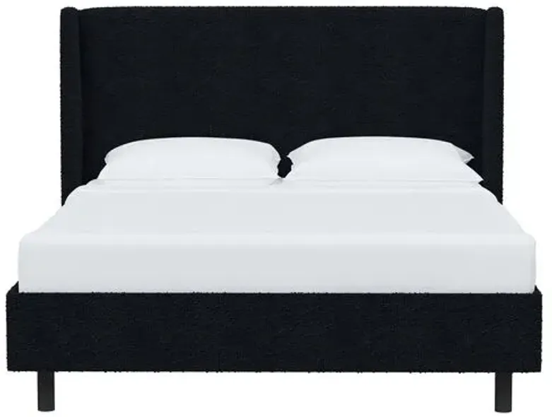 Kelly Boucle Wingback Platform Bed - Boucle - Blue, No Box Spring Required, Upholstered, Comfortable & Durable