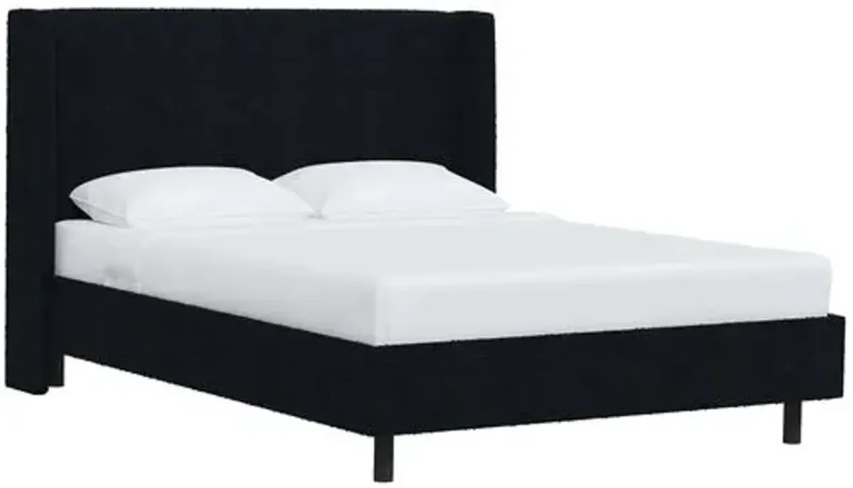 Kelly Boucle Wingback Platform Bed - Boucle - Blue, No Box Spring Required, Upholstered, Comfortable & Durable