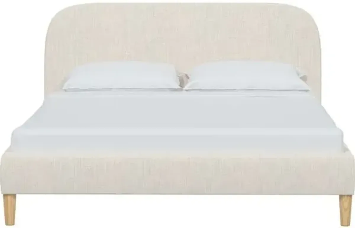 Siena Linen Platform Bed - Ivory - Rounded Headboard Corners, No Box Spring Required