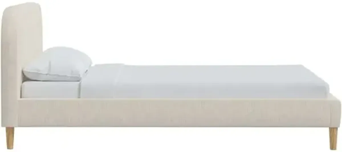 Siena Linen Platform Bed - Ivory - Rounded Headboard Corners, No Box Spring Required