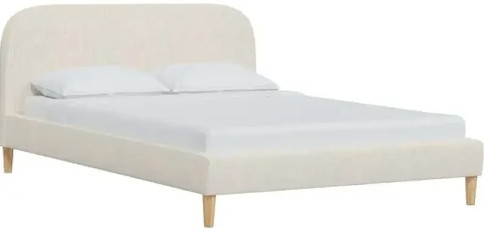 Siena Linen Platform Bed - Ivory - Rounded Headboard Corners, No Box Spring Required