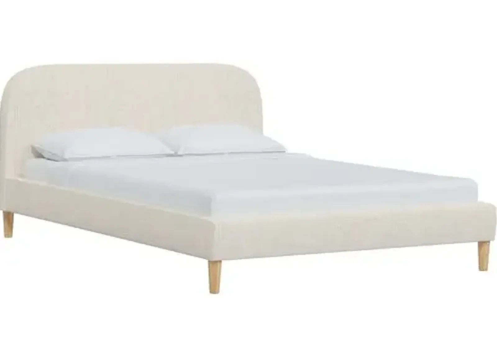 Siena Linen Platform Bed - Ivory - Rounded Headboard Corners, No Box Spring Required