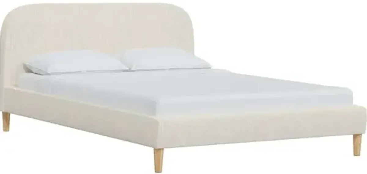 Siena Linen Platform Bed - Ivory - Rounded Headboard Corners, No Box Spring Required