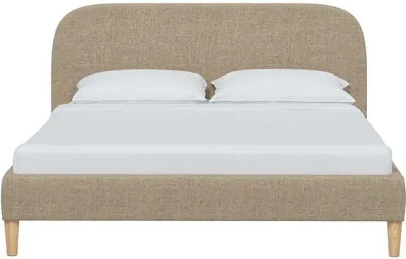 Siena Linen Platform Bed - Brown - Rounded Headboard Corners, No Box Spring Required