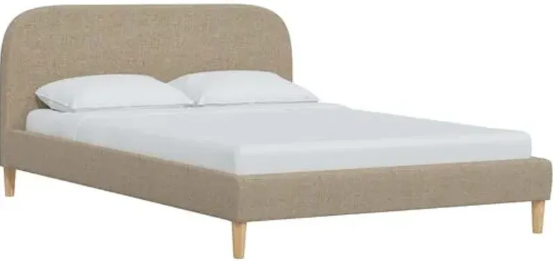 Siena Linen Platform Bed - Brown - Rounded Headboard Corners, No Box Spring Required