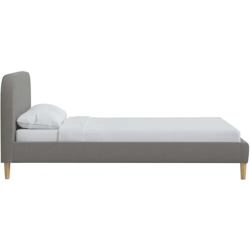 Siena Linen Platform Bed - Gray - Rounded Headboard Corners, No Box Spring Required