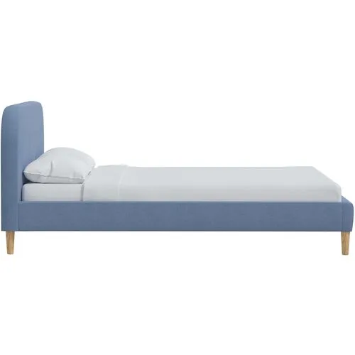 Siena Linen Platform Bed - Blue - Rounded Headboard Corners, No Box Spring Required