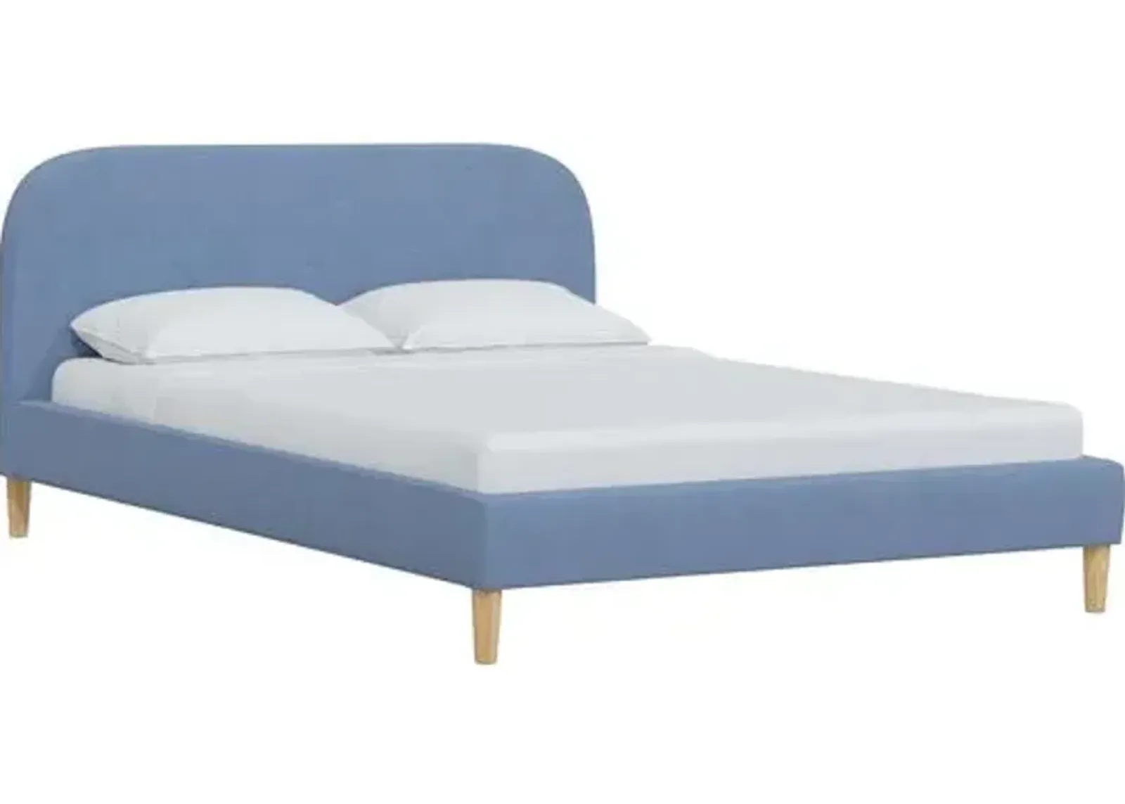 Siena Linen Platform Bed - Blue - Rounded Headboard Corners, No Box Spring Required