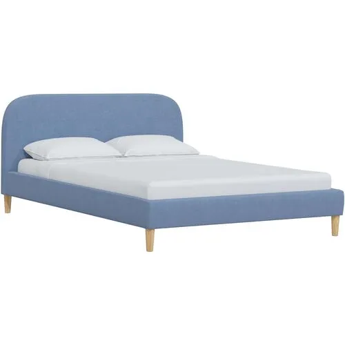 Siena Linen Platform Bed - Blue - Rounded Headboard Corners, No Box Spring Required