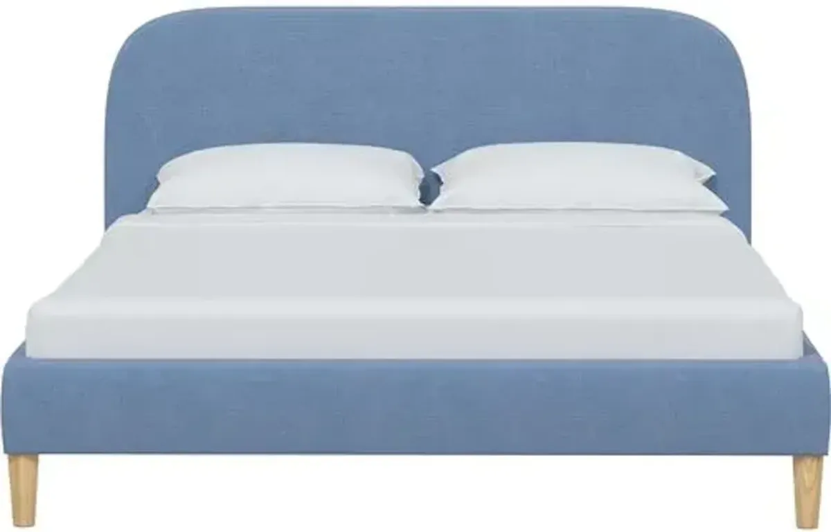 Siena Linen Platform Bed - Blue - Rounded Headboard Corners, No Box Spring Required