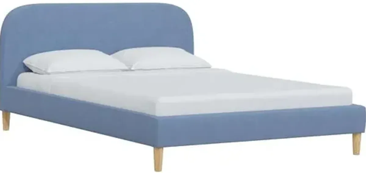 Siena Linen Platform Bed - Blue - Rounded Headboard Corners, No Box Spring Required