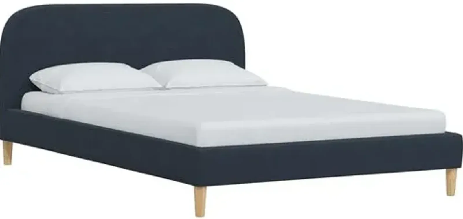 Siena Linen Platform Bed - Blue - Rounded Headboard Corners, No Box Spring Required