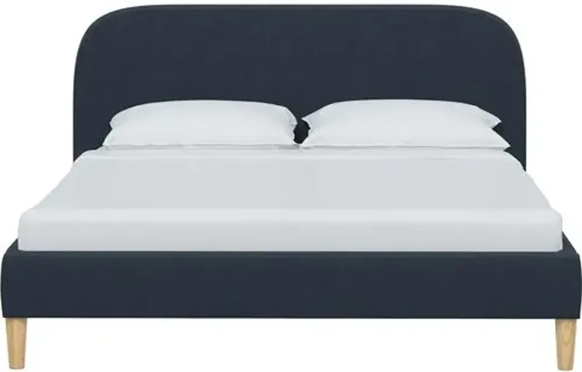 Siena Linen Platform Bed - Blue - Rounded Headboard Corners, No Box Spring Required