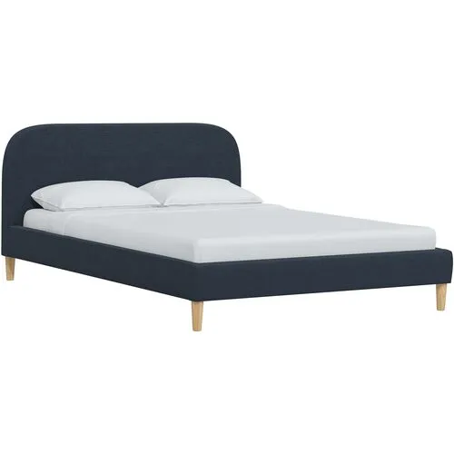 Siena Linen Platform Bed - Blue - Rounded Headboard Corners, No Box Spring Required