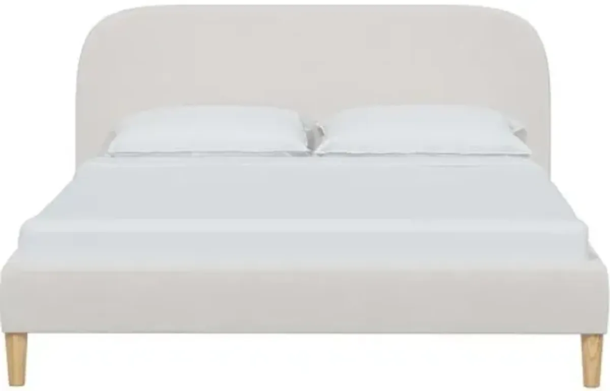 Siena Velvet Platform Bed - White - Rounded Headboard Corners